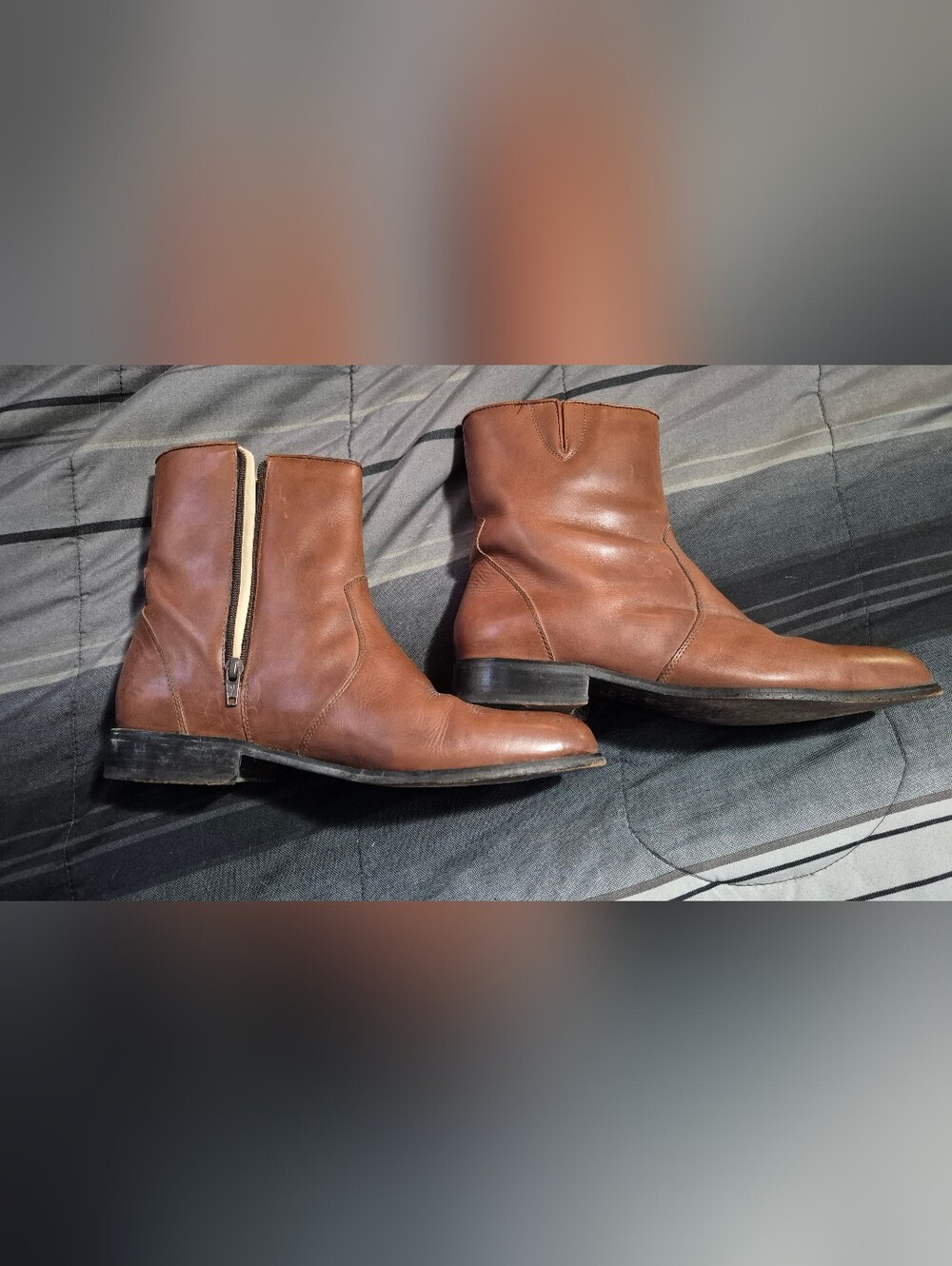 Florsheim Brown Leather Mens Size 9D Zip Side Casual Ankle Boots Pre Own